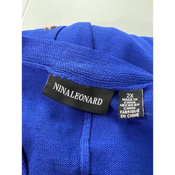 Nina Leonard Balloon Sleeve Belted Sweater Dress Plus Size 2X Deep Sapphire Knit - Picture 3 of 6